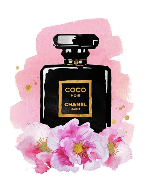 black chanel perfume bottle with pink flowers wall art|Chanel noir perfume on sale.